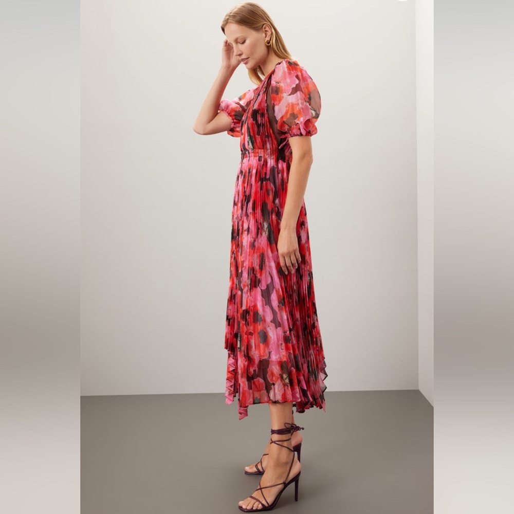 Bibhu Mohapatra Collective | Pleated Floral Dress | Red and Black | Size 6